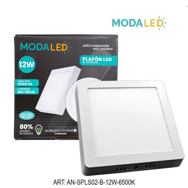PLAFON LED 12W CUADRADO FRIO 15,5CM AN-SPLS02-B-12W-6500k