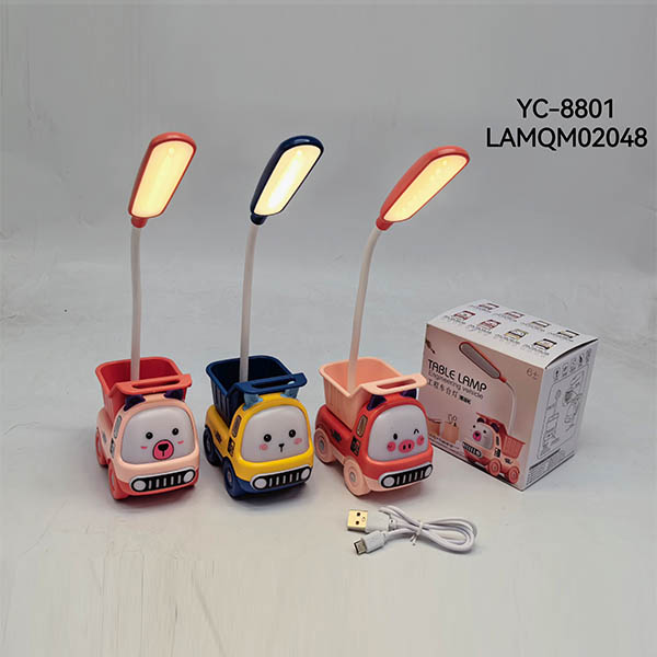 LAMPARA DE MESA INFANTIL FORMA CAMION CON CARITAS YC-8801-144