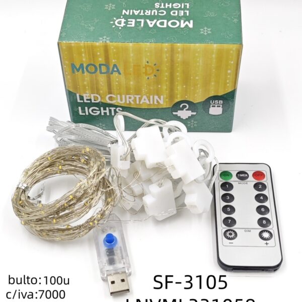 LUZ CORTINA 3*2M 200 LUCES CALIDA USB SF-3105-100