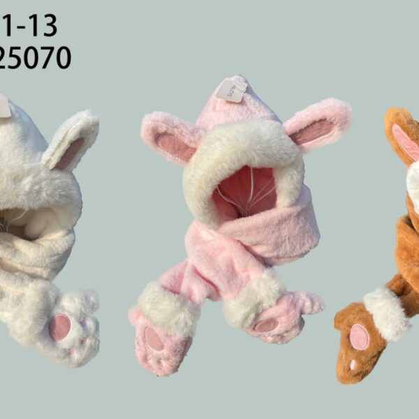 GORRO INFANTIL DE PELUCHE CON OREJITAS Y BUFANDA M-39271-13-120