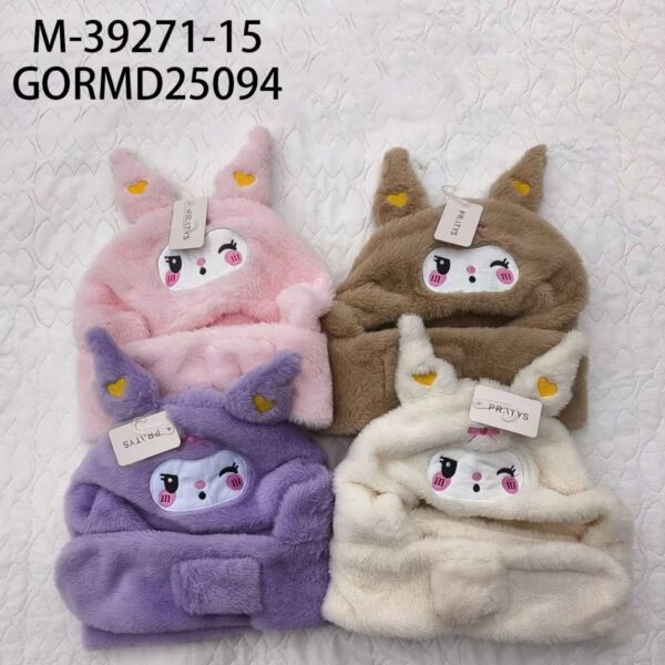 GORRO INFANTIL DE PELUCHE CON CUELLO Y OREJITAS M-39271-15-120