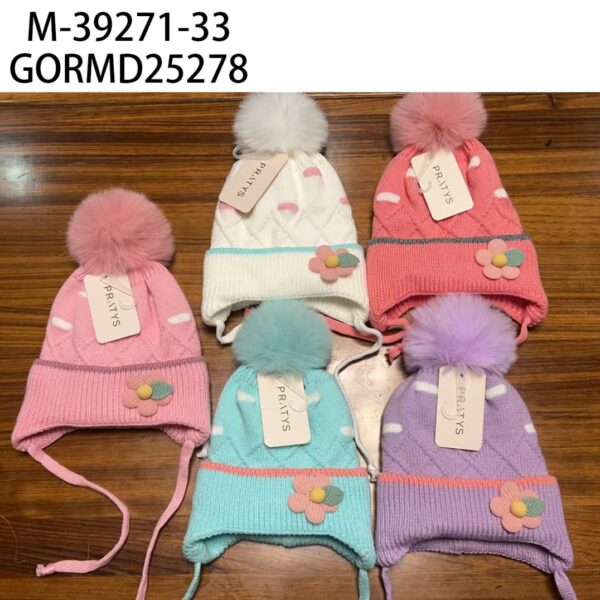 GORRO INFANTIL CON POMPOM DETALLE FLOR M-39271-33-240
